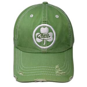 Bud Light Green Baseball Cap OS Clover Shamrock Distressed Lucky You 2006 Hat